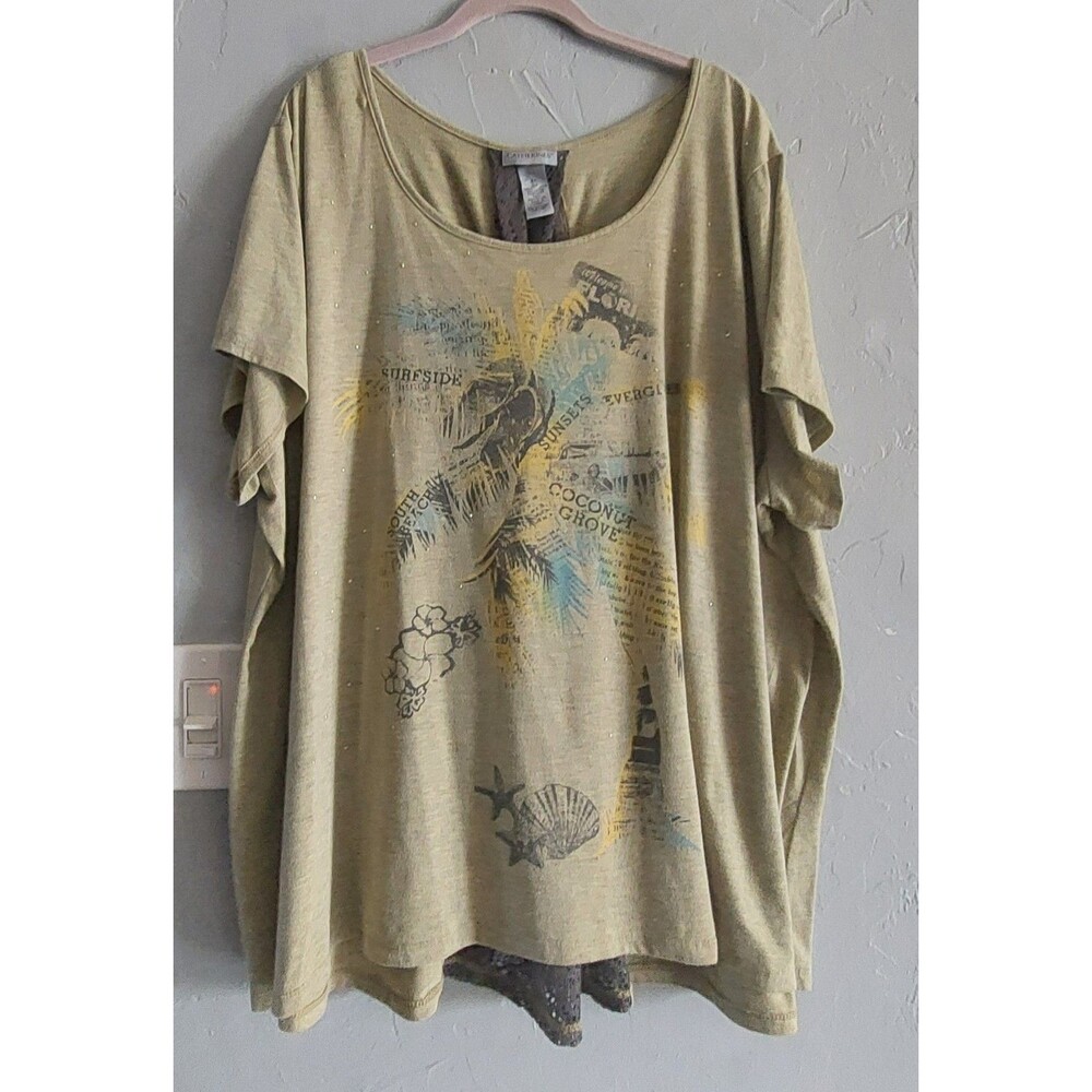 Catherine Tops Blouse Women  Plus 4X,Polyester,Rayón, Green,, 27.5 Inch Of Armp